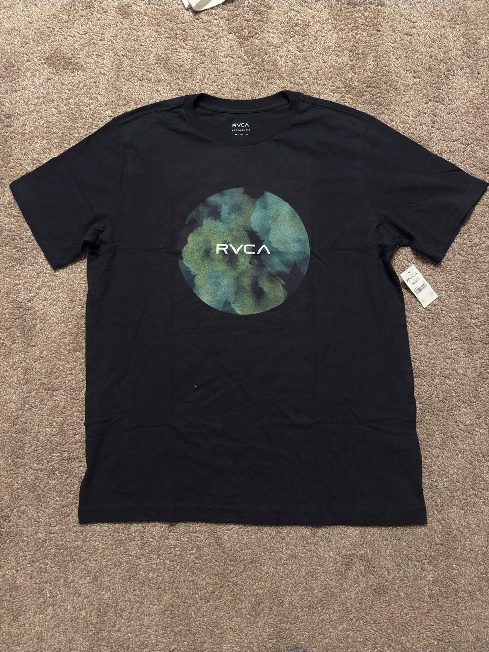 RVCA Black Short-Sleeve Tee with Green-Blue Circle Graphic
